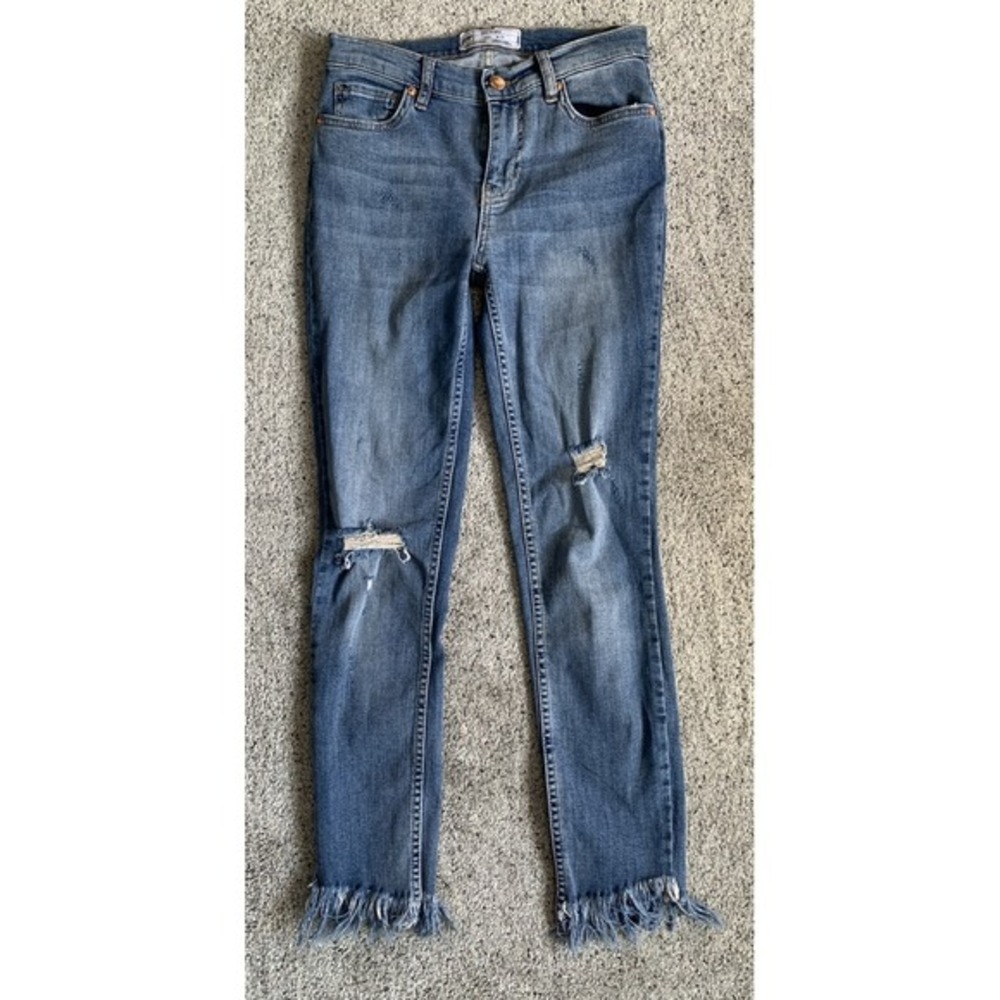 Free People Women's Distressed Raw Hem Low Rise Skinny Jeans Size 25